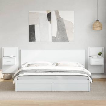 Cabecero de cama con mesitas de madera de ingeniería blanco 200 cm vidaXL
