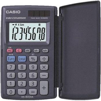CALCULADORA CASIO HS-8VER BOLSILLO 8 DÍGITOS CONVERSIÓN MONEDA CON TAPA COLOR AZUL