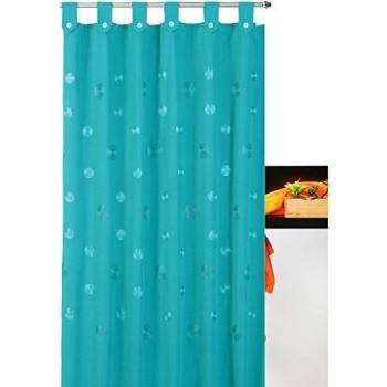 Cortina de baño bordada con trabillas Camelia 35%algodón 65%poliéster - 140x200 - Turquesa