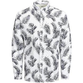 Jack & Jones Camisa Manga Larga JPRBLASUMMER Leaf Shirt L/S S20 para Hombre Hombre Color: White Talla: L