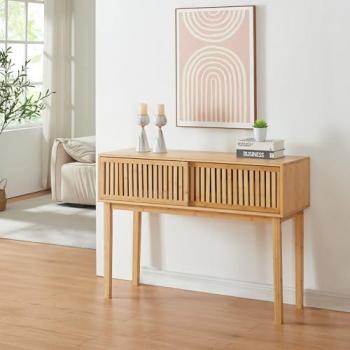 Mesa consola Ypäjä Ørland con 2 puertas correderas de bambú 110 x 39 x 81 cm