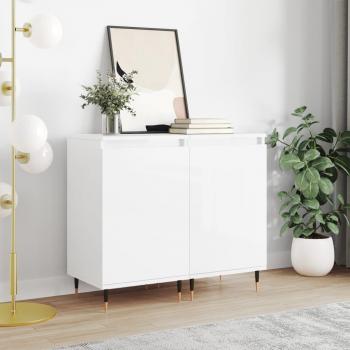 Aparadores de Madera de Ingeniería 2 uds 40x35x70 cm en Blanco Brillo y Marrón, Mueble de Almacenaje para Salón, Buffet, Armario Auxiliar