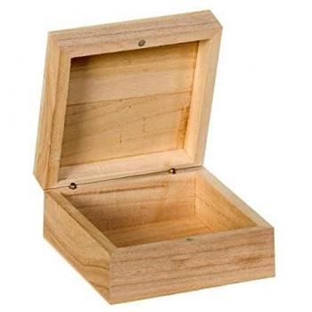 Caja de madera cuadrada 10 x 10 x 5 cm, madera maciza, color marrón, no personalizable