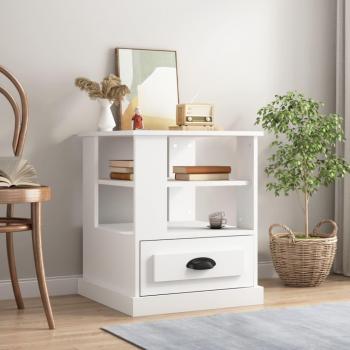 Mesa auxiliar de madera contrachapada 50x50x60 cm en blanco y negro, mesa de sofá, consola de entrada, mueble recibidor, mesita para salón