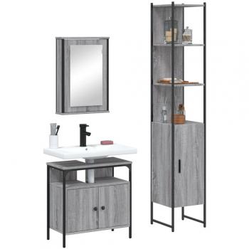 Set de muebles de baño 3 piezas gris Sonoma madera contrachapada multicapa