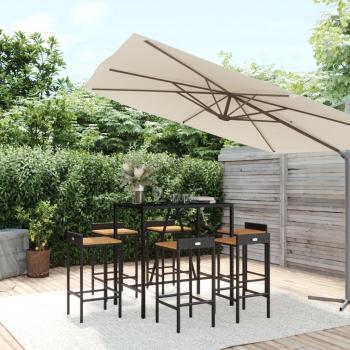 Set de Bar de jardín 7 piezas madera acacia ratán PE negro