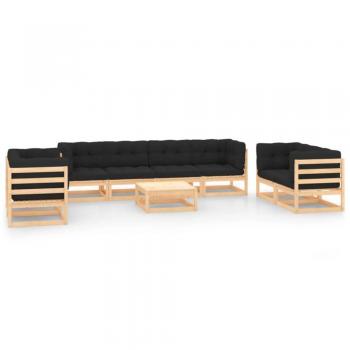 Conjunto de muebles de jardín 9 piezas en madera de pino maciza con cojines
