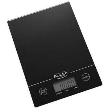 Adler AD3138B Báscula de Cocina Digital, Capacidad 5 kg, Precisión de 1 g, Función Tara, Pantalla LCD, Color Negro