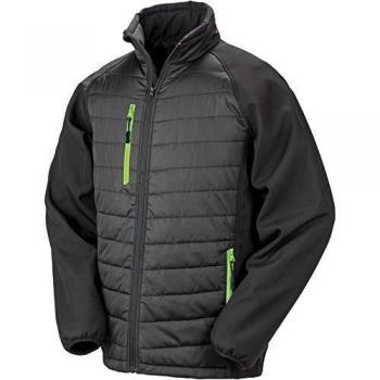 Chaqueta Softshell Acolchada de Reciclaje Compass Negra/Verde Lima