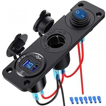 QC3.0 USB de Cargador Coche Panel de Enchufes 12V / 24V 36W Aluminio QC3.0 Dual USB Cargador Rápido Enchufe Toma de corriente con LED Voltímetro para marina, barco, motocicleta, camión, carro de golf