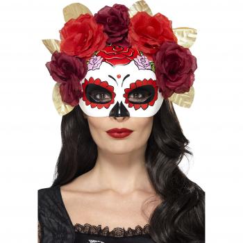 Smiffy's Semimáscara de rosas del día de muertos, Rojo