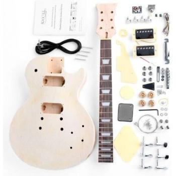 Kit de Guitarra Eléctrica DIY Estilo Single Cut Rocktile (Cuerpo de Caoba con Tapa de Álamo Macizo, Mástil de Caoba Atornillado, Diapasón de Blackwood)