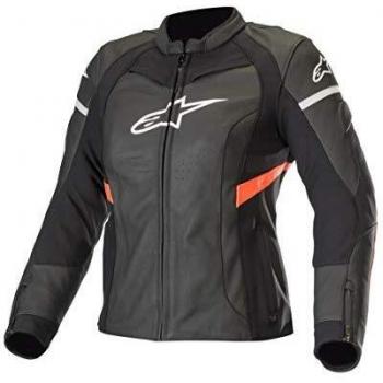 Alpinestars Chaqueta moto Stella Kira Leather Jacket Black Red Fluo, Negro/Rojo, 40