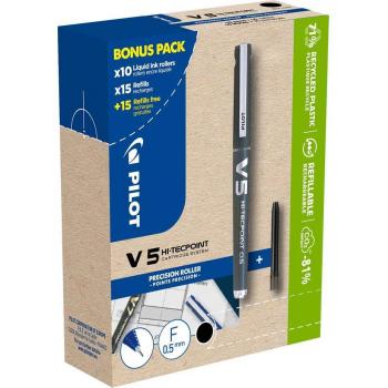 Pilot Hi-Tecpoint V5 Liquid Ink Rollerball Pen Black 10 Pens + 30 Refills