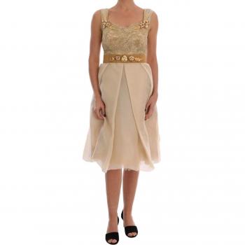 Dolce & Gabbana Gold Silk Crystal Embellished Dress - IT44|L, Party Dresses, female, Yellow, Size: M Silk Dress - Elegant and Comfortable