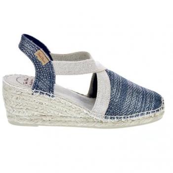 Alpargatas de Cuña Toni Pons Triton para Mujer en Tejido Brillante con Elásticos Azul