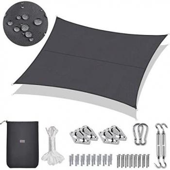 Sekey Toldo Vela de Sombra Impermeable 2x3m Rectangular con Cuerda y Kit de Montaje Protección Rayos UV, Resistente al Desgarro, para Terraza Balcon Patio Exteriores Jardín, Antracita