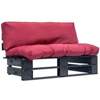 vidaXL Sofá de Jardín de Palés de Madera de Pino Terraza Patio Balcón Decoración Mueble Mobiliario Hogar Casa Bricolaje Exterior Cojines Color Rojo