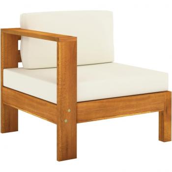 Sofá central con 1 reposabrazos de madera de acacia blanca y crema