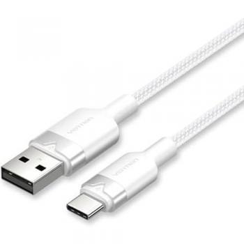 Cable USB 2.0 Tipo-C Vention CTNWH - USB Tipo-C Macho a USB Macho - Hasta 60W - 480Mbps - 2m - Blanco Trenzado Niquelado