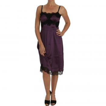 Dolce & Gabbana Purple Silk Stretch Black Lace A-Line Dress - IT40|S, Midi Dresses, female, Purple, Size: XS