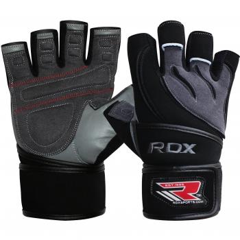 RDX Guantes Gimnasio Cuero Levantamiento de Pesas Entrenamiento, Antideslizante Palma Agarre con Muñequera Larga Fitness Gym Protección Gloves, Powerlifting Musculación Culturismo Workout Training