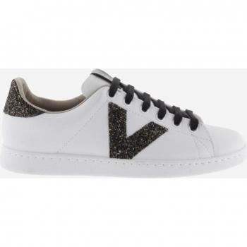 Zapatillas Victoria Tenis de efecto piel con logotipo, trasera de glitter y cordones a juego