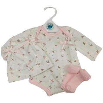 Body de estrellas con gorro y caletines color rosa