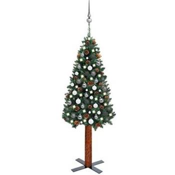 Árbol de Navidad artificial estrecho LED y bolas PVC verde 150 cm