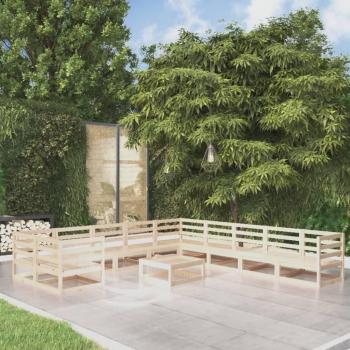 Juego de sofás de jardín 11 piezas madera maciza de pino