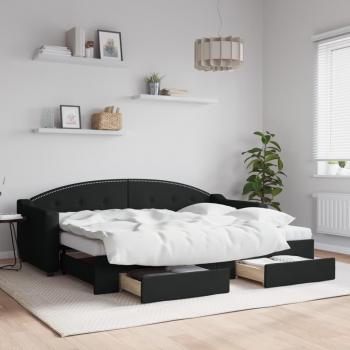 Sofá cama nido extraíble con cajones negros 80x200 cm en tela