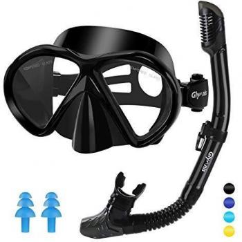 Glymnis Gafas de Buceo Gafas Snorkel Seco Completo Kit de Snorkel Máscara de Buceo y Snorkel Seco Set Máscara Set de Snorkel Profesional para Adultos y Jóvenes Hombre y Mujer Nergo