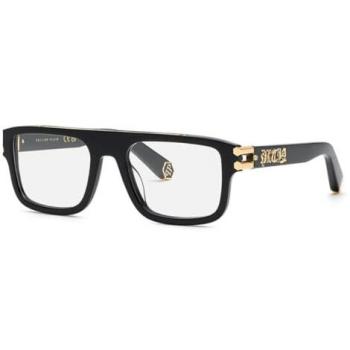 Philipp Plein Shiny Black Unisex Optical Glasses VPP021V, Size 53MM