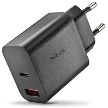Cargador GaN NGS ERA 30W Negro, Carga Rápida, Doble Puerto USB-C y USB-A, Compacto y Portátil