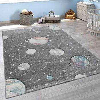 Alfombra Infantil Juego Planetas y Estrellas Gris 120x170 cm
