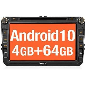 Vanku Android 10, 4GB+64GB Radio Coche para Golf 5 6 Touran Polo, Radio 2 DIN GPS con Qualcomm Bluetooth 5.0 soporta Control Volante, Mirror-Link, USB, WiFi, con 8 Pantalla Táctil