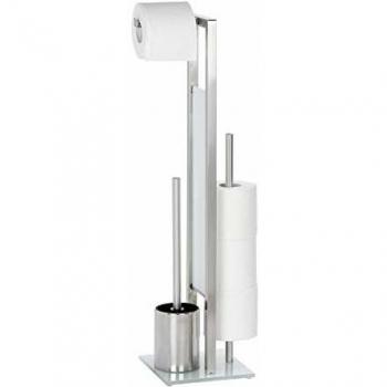 Wenko Rivalta Portarrollos con Escobillero, Acero Inoxidable, Plata Mate, 18 x 23,5 x 69,5 cm