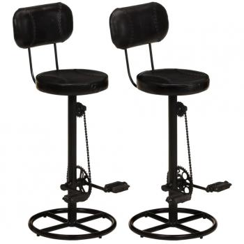 Taburetes de Bar de Genuino Cuero de Cabra Negro - 2 Pcs