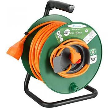 Carrete de Cable de Jardín Electraline 50 m 3G1,5 mm con Enchufe 16A y Protección Térmica