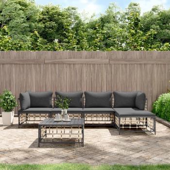 vidaXL 6-Piece Anthracite Poly Rattan Garden Lounge Set with Cushions