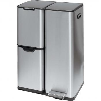 Cubo de basura reciclaje 60 litros con 3 compartimentos Duett - Modelo Eco-friendly cromado