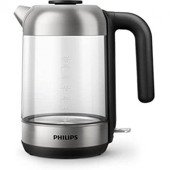 Philips Hervidora de cristal Serie 5000 HD9339/80 Hervidor de agua eléctrico de vidrio, diseño elegante, capacidad 1.7L, 2200w, piloto indicador encendido, tapa desmontable, metal
