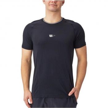 Camiseta de pádel Wilson Team Seamless Crew Negro Hombre, Manga corta, Diseño seamless, Color negro