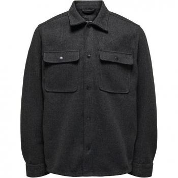 Sobrecamisa Only & Sons ONSASHNOOS - Camisa de hombre, diseño de look de lana, color negro, con bolsillo