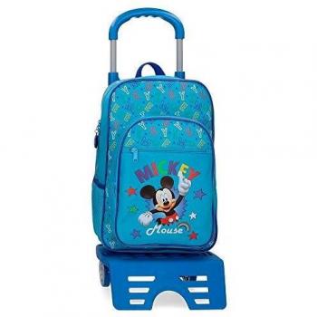 Disney Mickey Stars Mochila Escolar con Carro Azul 29x38x12 cms Microfibra 15.6L