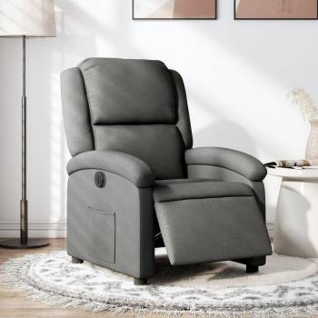 Sillón reclinable eléctrico de tela en colores gris claro, gris oscuro y negro - Sillón cómodo para dormitorio y sala de estar