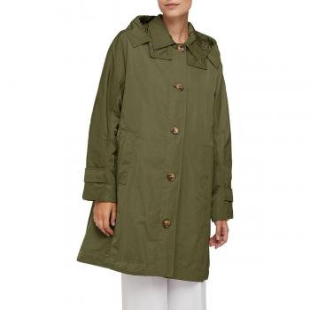 Gabardina larga de mujer Geox en tejido cortaviento con capucha desmontable, color verde oscuro