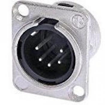 Conector XLR de chasis macho 5 polos, plateado y niquelado, formato D