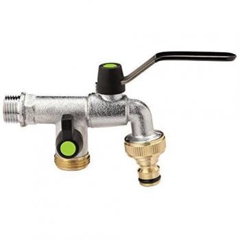 S&M Grifo Doble Dos mangueras M 1/2 Salidas M 3/4, Cromado, 5x17x12 cm