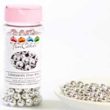 FunCakes Decoraciones de Perlitas de Azúcar Color Plata Metalizada de 8mm de Grosor para Decorar Tartas, Cupcakes, Galletas, Helados y otros Dulces 80g G42725